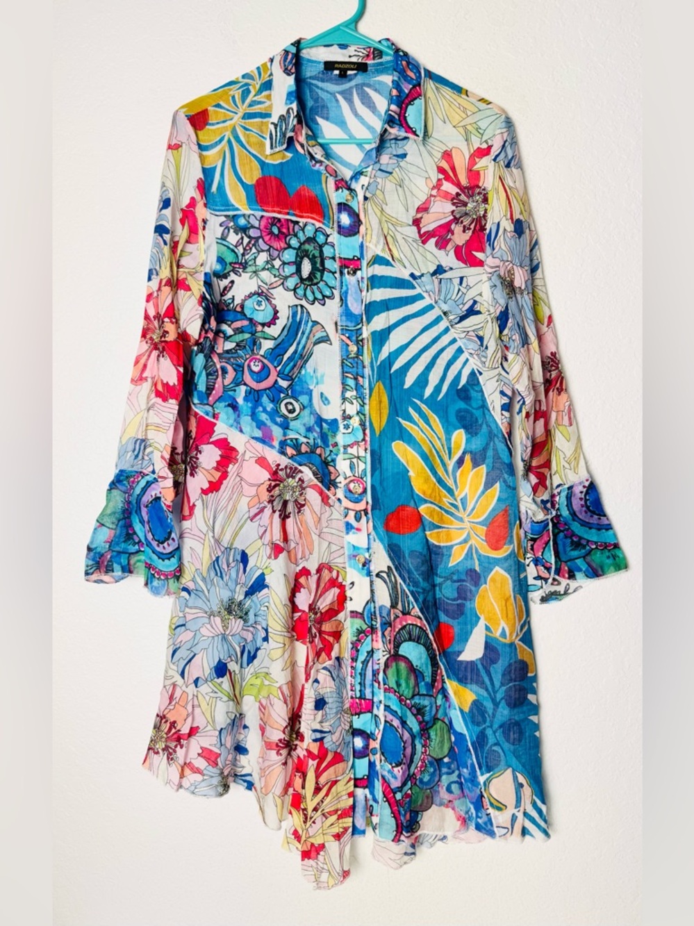 Radzoli Tunic Shirt Size Large Art To Wear Cotton Boho Bold Floral Motif Large